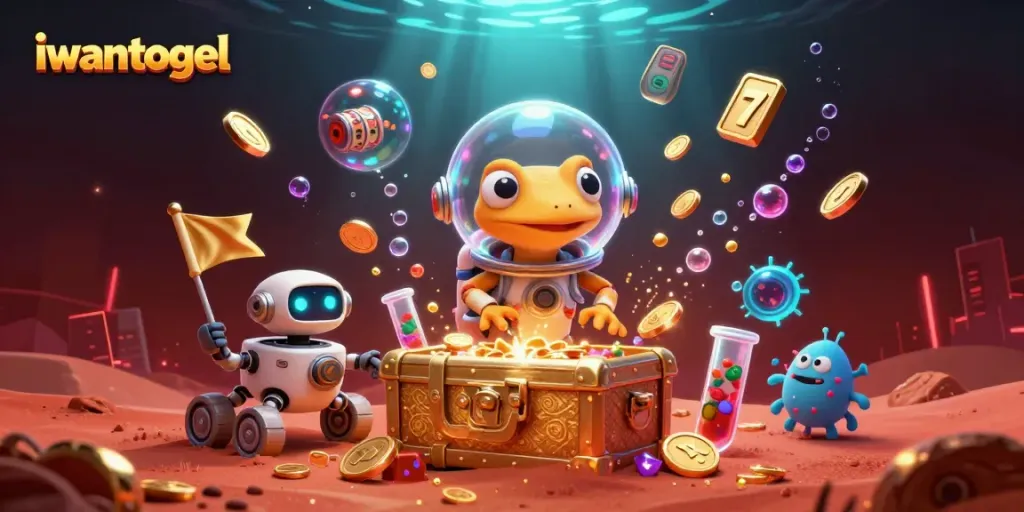 Iwantogel showcases an immersive casino experience with a Martian gecko exploring a golden casino