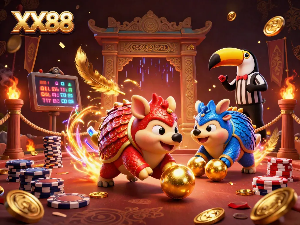 Bowl with pangolins in a casino scene, showcasing action-packed gambling with XX88 elements.