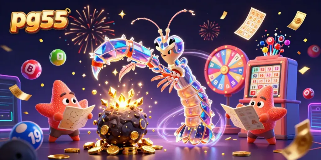 Engage in thrilling gameplay with pg55: a galactic samurai shrimp amidst vibrant casino excitement.