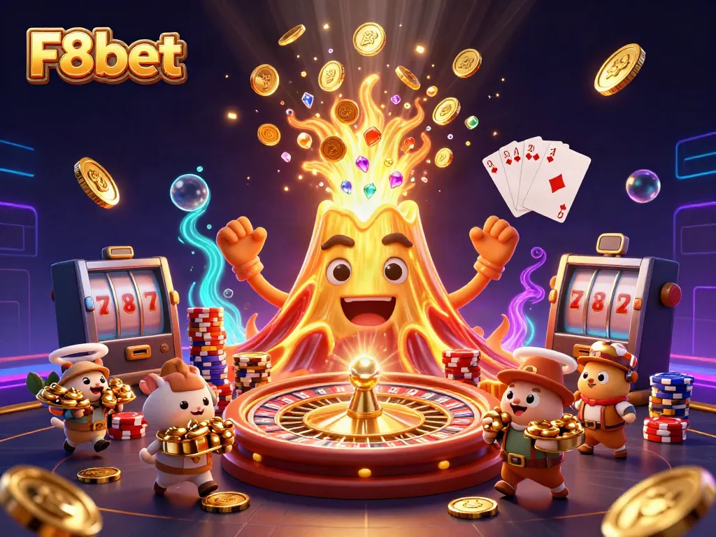 Experience thrilling gameplay at F8bet with a vibrant 3D casino scene featuring treasure-filled adventures.