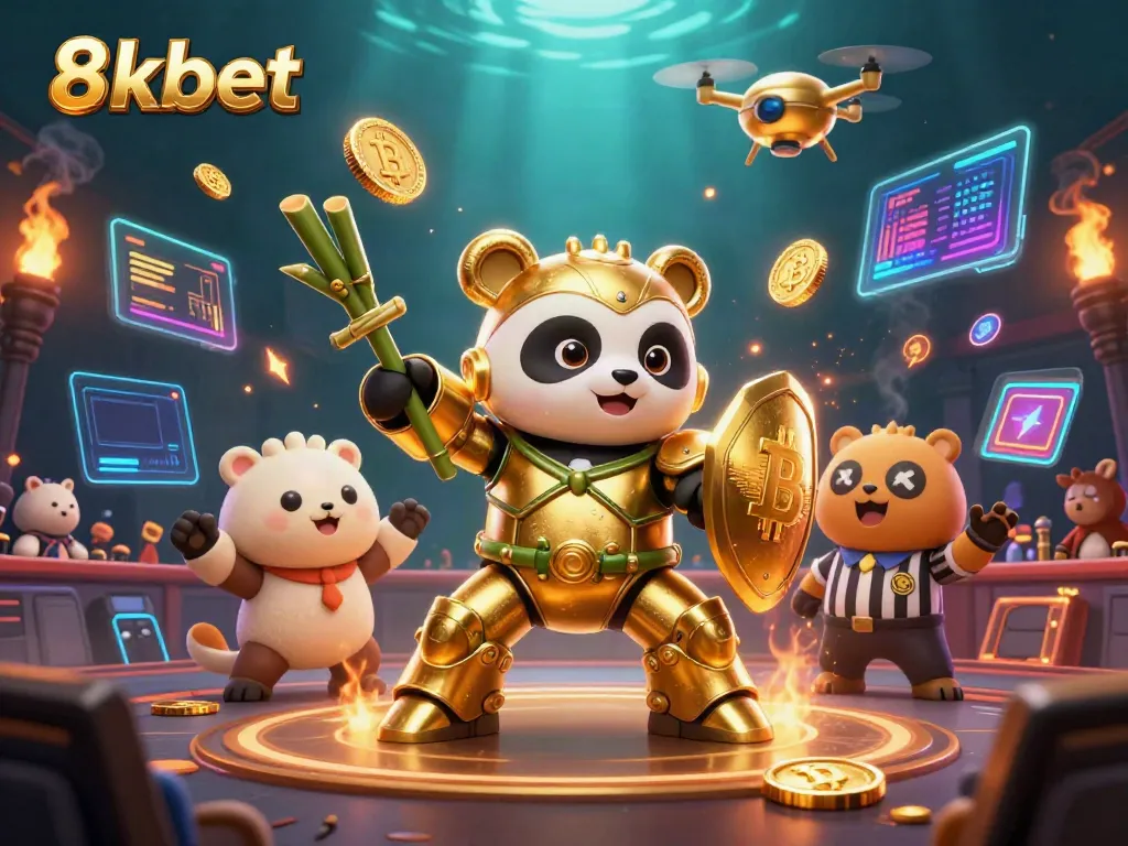 Experience thrilling sports betting with 8xbet's vibrant 3D illustration featuring a golden panda robot.