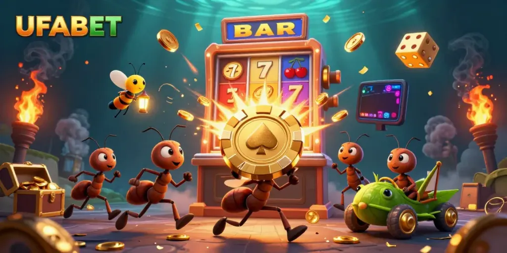 Experience the fun at UFABET with our cartoon heist featuring ants on an adventure.