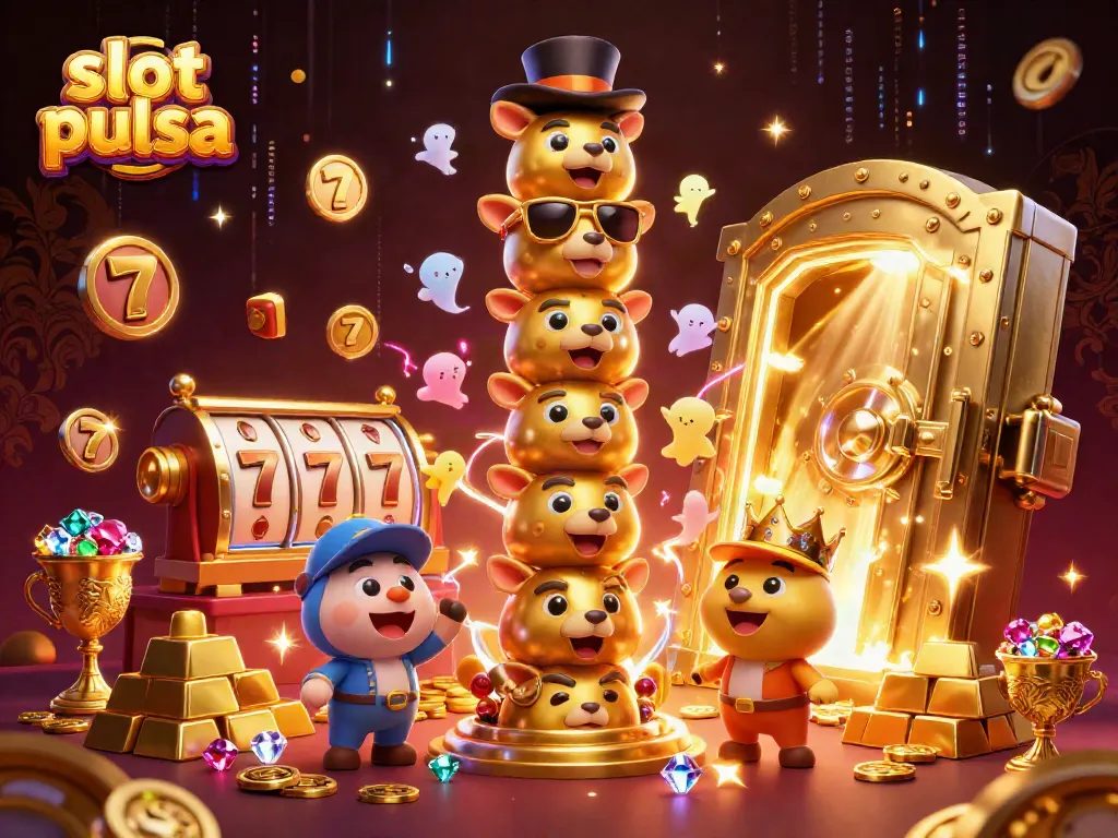 Play exciting slot pulsa games with vibrant treasure visuals, showcasing wealth and fun!