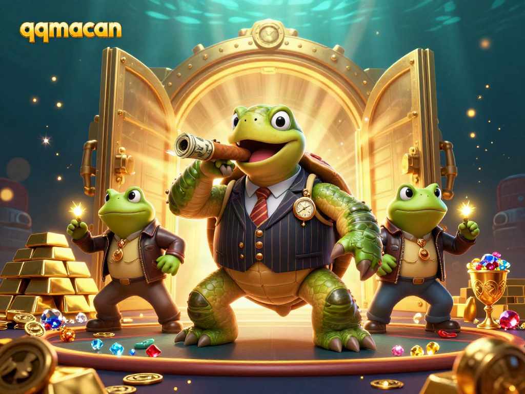 Experience thrilling gaming action at qqmacan with vibrant characters, sparkling treasures, and dynamic casino visuals.
