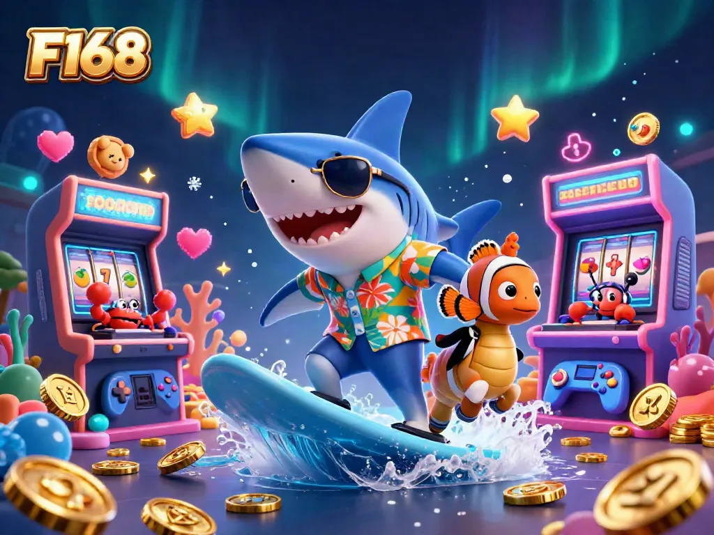 Join the thrill of F168 Casino with this dynamic 3D illustration featuring exciting game elements.