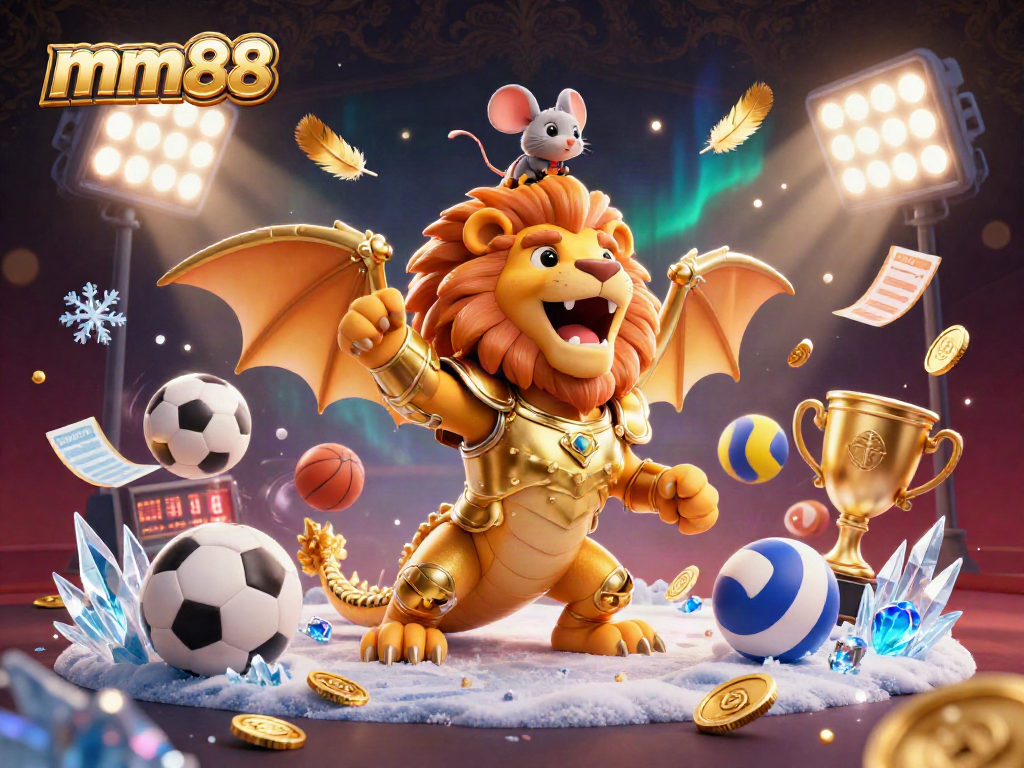 Bet on thrilling sports with mm88 in this vibrant casino scene featuring a dynamic chimera and exciting elements.